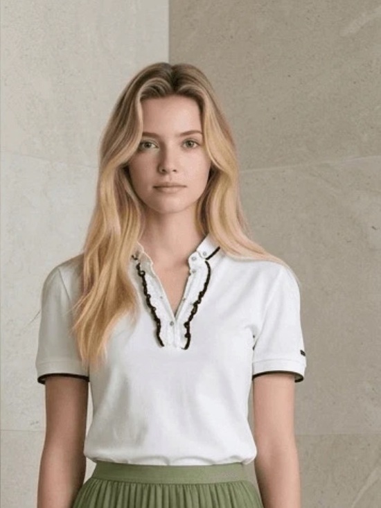 Dolce & Gabbana Tops - Dolce & Gabbana D&G White Black Trim Ruffle Polo Top Rhinestone Buttons Cotton